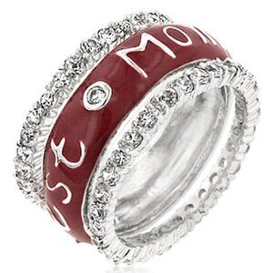 Best Mom Mother's Day Enamel Eternity Band Pave Cz Set of 3 Sterling Silver 7.5